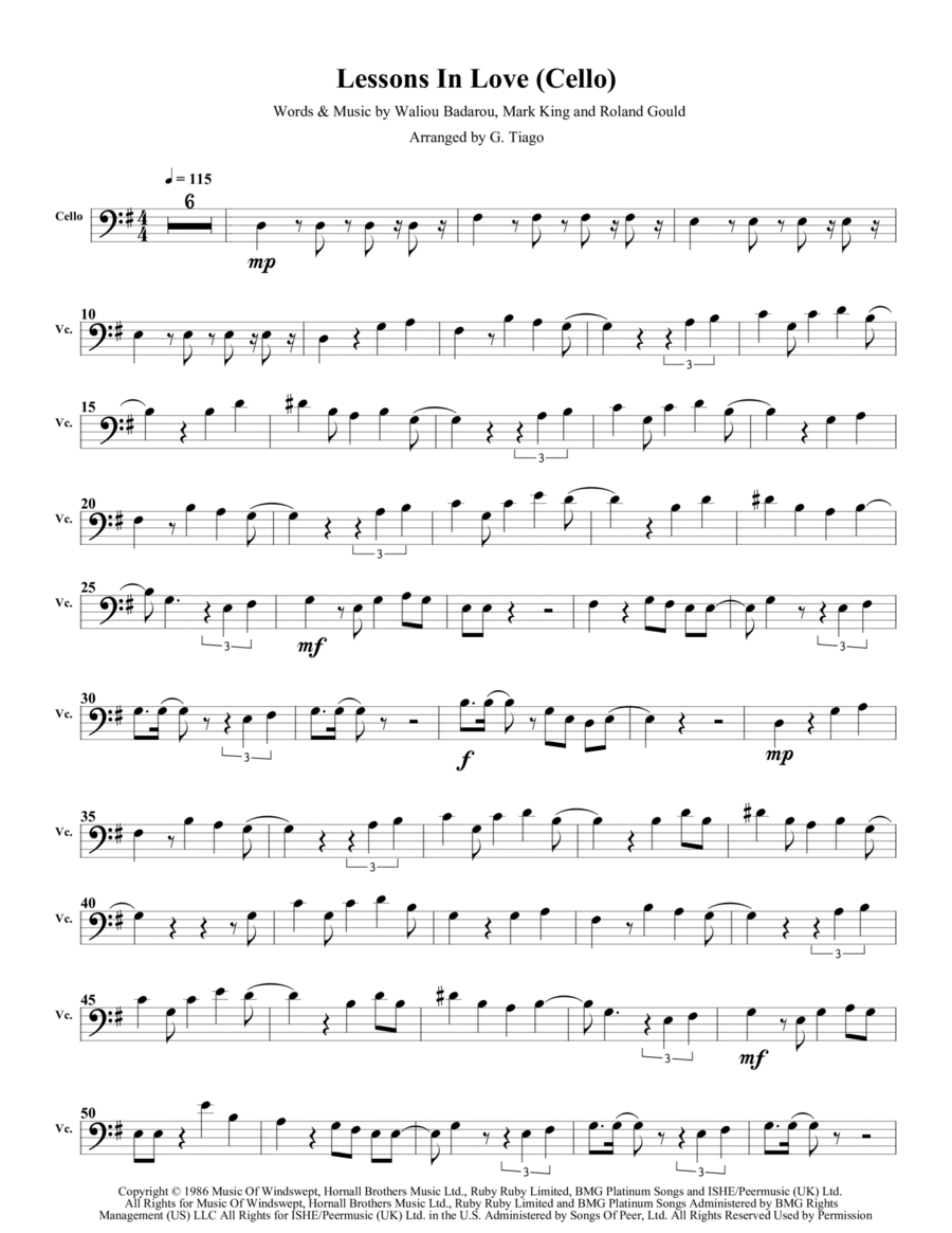 Lessons In Love Lessons In Love Cello Solo scores gallery preview page 1