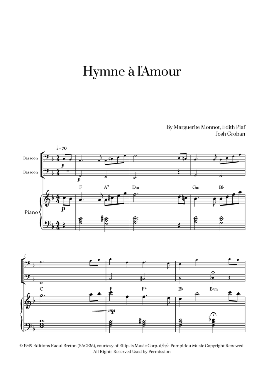 Hymne A L'amour Hymne A L'amour Woodwind Duet scores gallery preview page 1