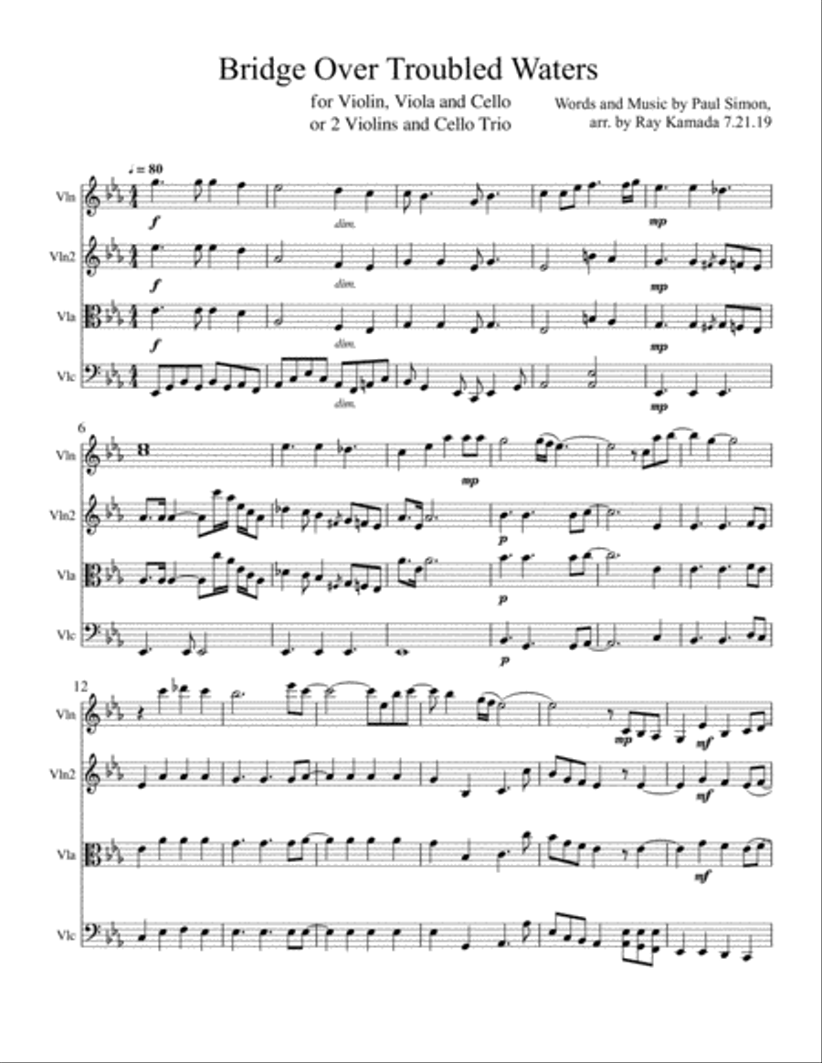 Bridge Over Troubled Water String Trio scores gallery preview page 1