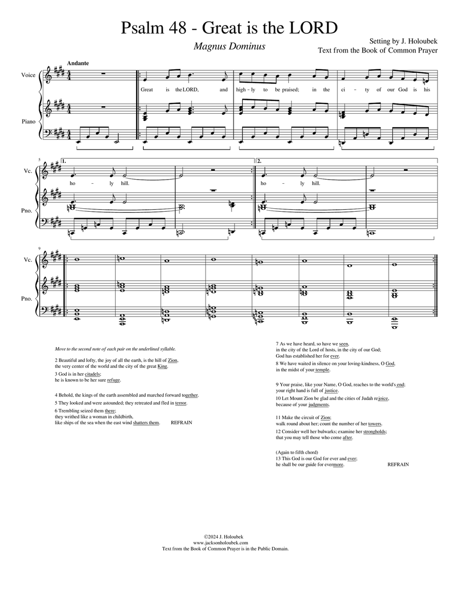 Psalm 48 BCP - for cantor with congregational refrain Piano, Vocal scores gallery preview page 1