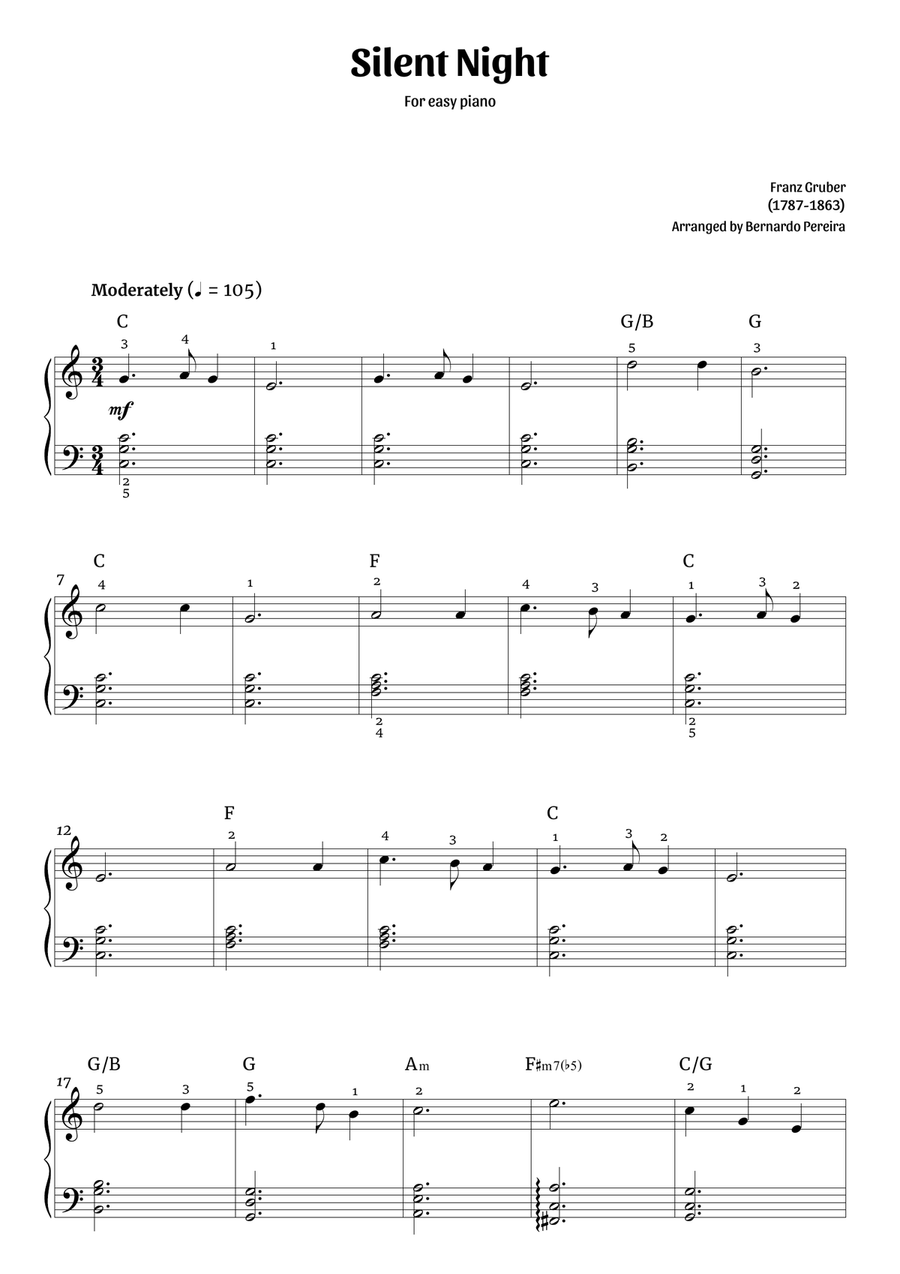 Silent Night (easy piano in C major - with chords) Easy Piano scores gallery preview page 1