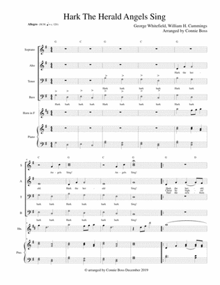 Hark the Herald Angels Sing - French Horn in F, SATB piano