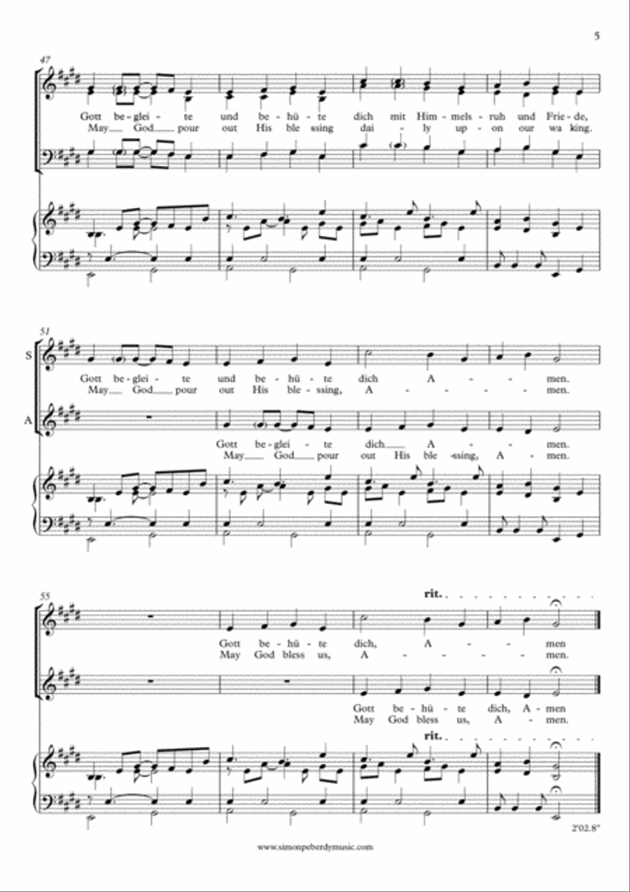 Gott segne dich / May God pour out his blessing (Gm & Eng) (SATB or STB or SA and piano/guitar image number null