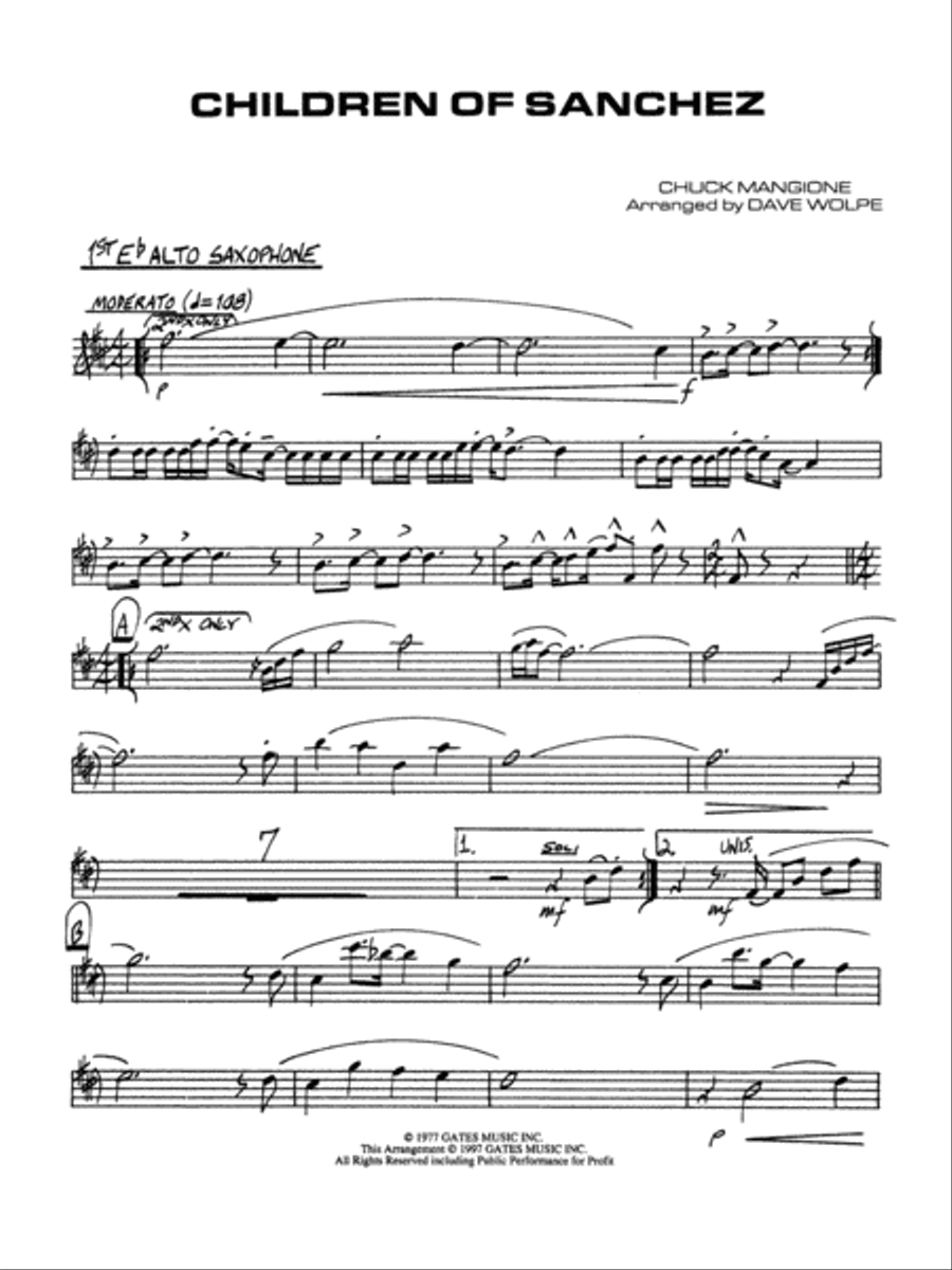 Children of Sanchez: E-flat Alto Saxophone Jazz Ensemble scores gallery preview page 1