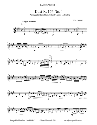 Mozart: 3 Duets K. 156 Complete for Bass Clarinet Duo