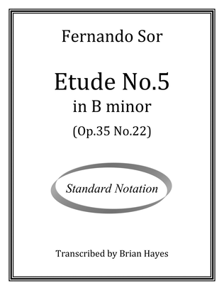 Book cover for Fernando Sor - Study No.5 in B minor (Op.35 No.22) (Standard Notation)