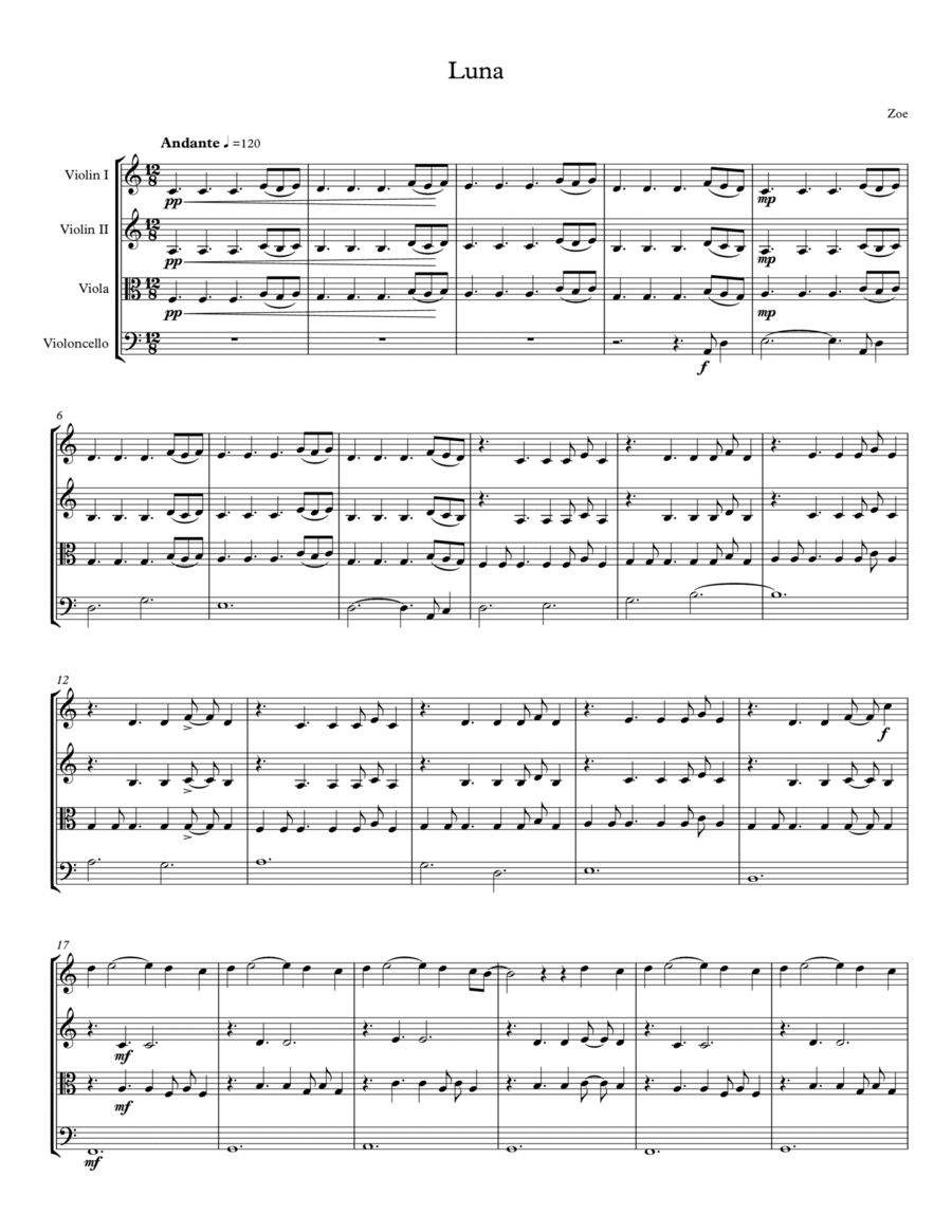 Luna Luna String Quartet scores gallery preview page 1