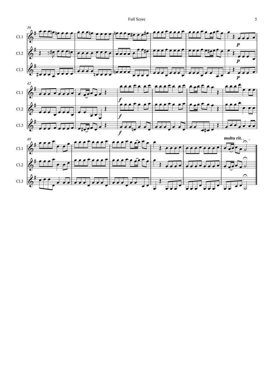 Vivaldi: The Four Seasons (Le quattro stagioni): A Suite of 4 Movements (easier and abridged) Clarinet Trio scores gallery preview page 5
