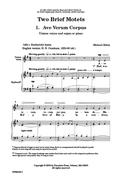 Two Brief Motets: Ave Verum Corpus and O Nata Lux image number null