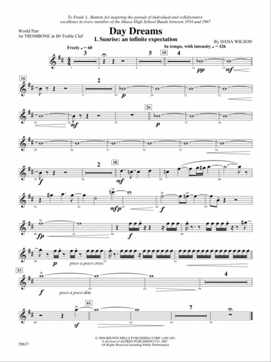 Day Dreams: (World Part) 1st B-flat Trombone T.C. Concert Band scores gallery preview page 1