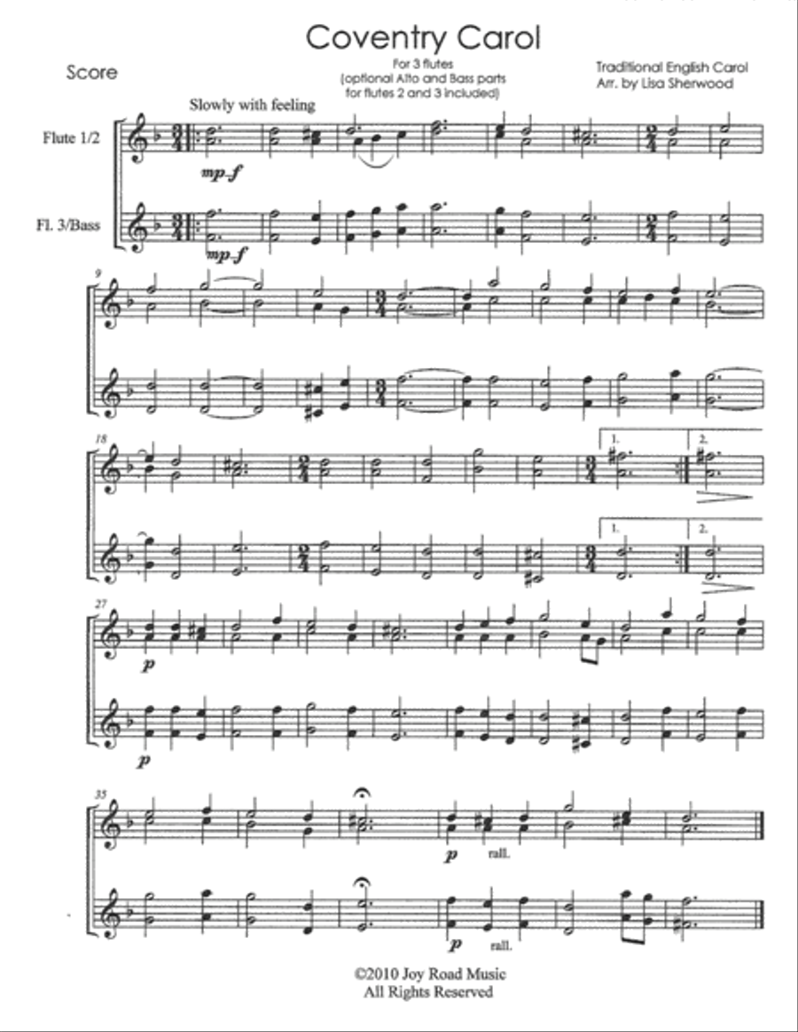 Coventry Carol Flute Trio Flute Trio scores gallery preview page 1