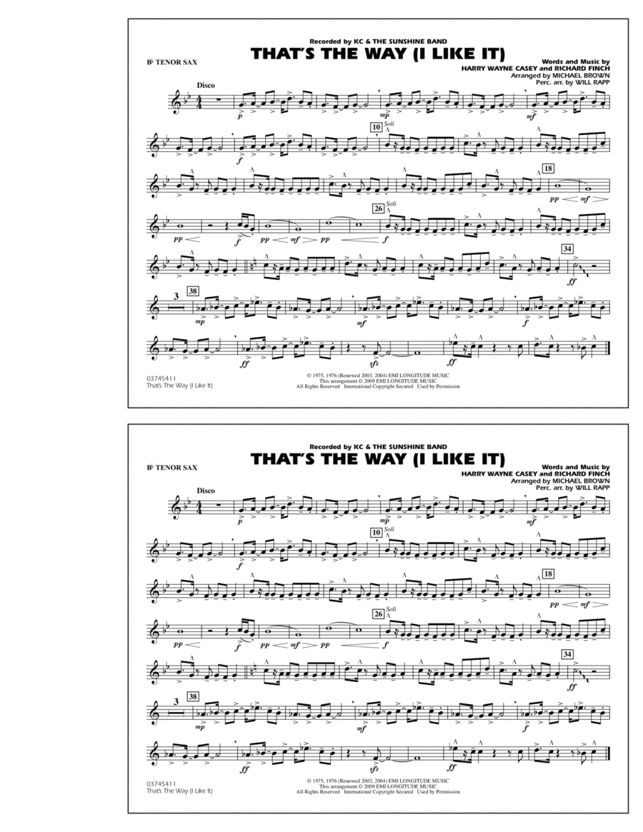 That's the Way (I Like It) - Bb Tenor Sax Tenor Saxophone scores gallery preview page 1
