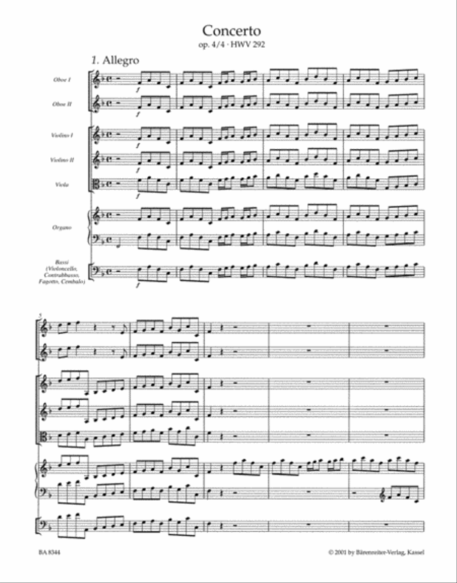 Concerto for Organ and Orchestra F major, Op. 4/4 HWV 292 Orchestra scores gallery preview page 2