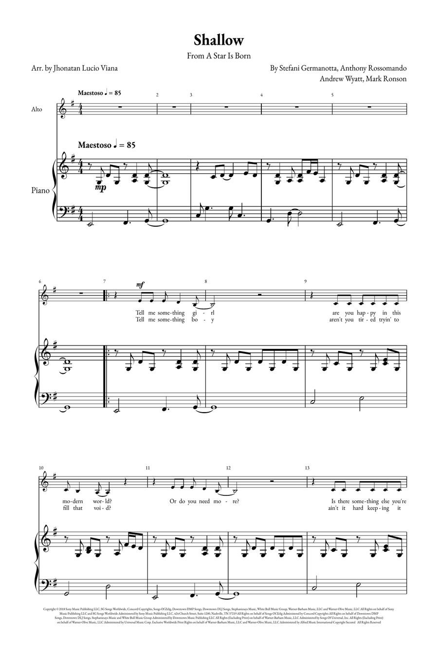 Shallow A Cappella scores gallery preview page 1