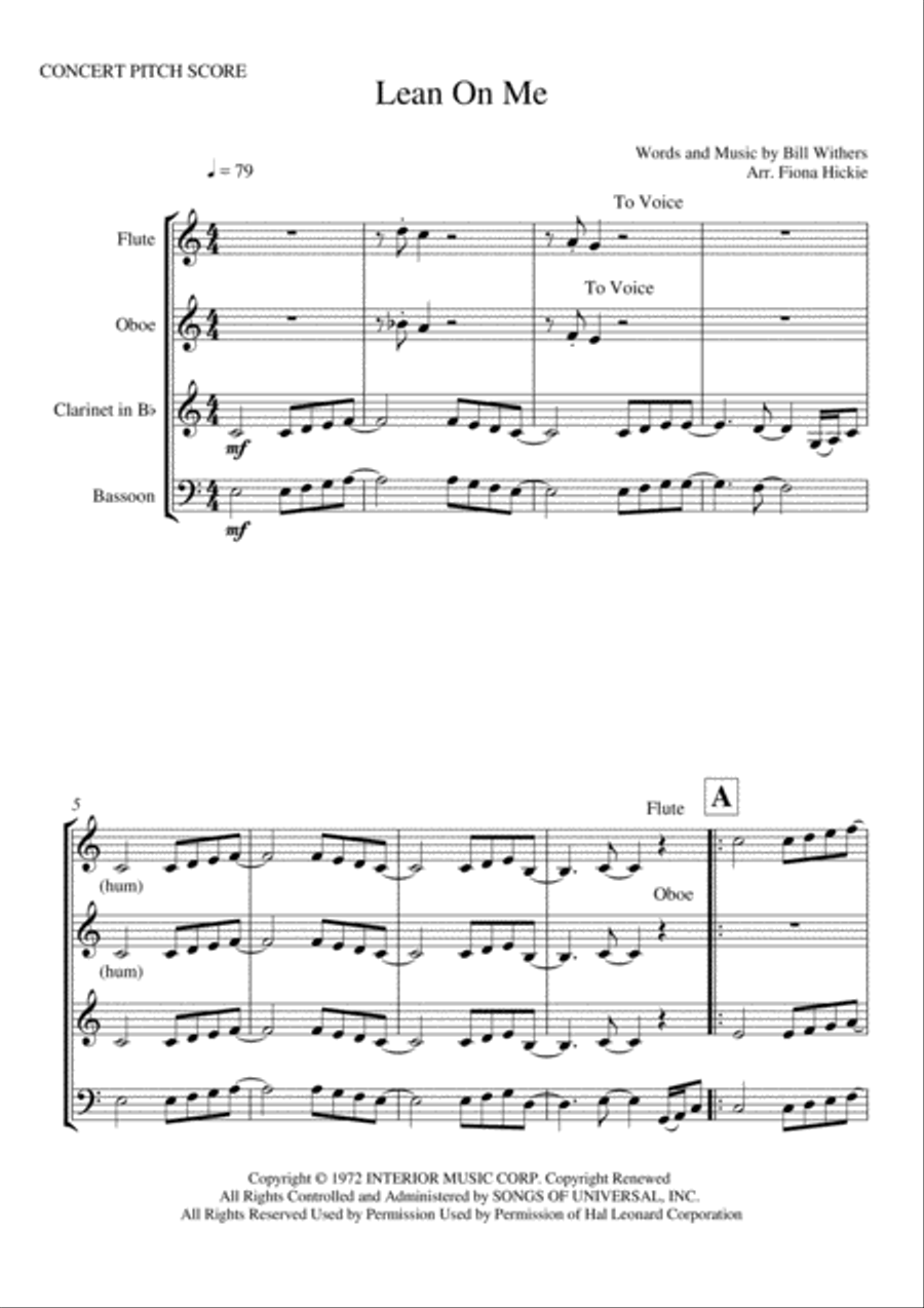 Lean On Me Woodwind Quintet scores gallery preview page 2
