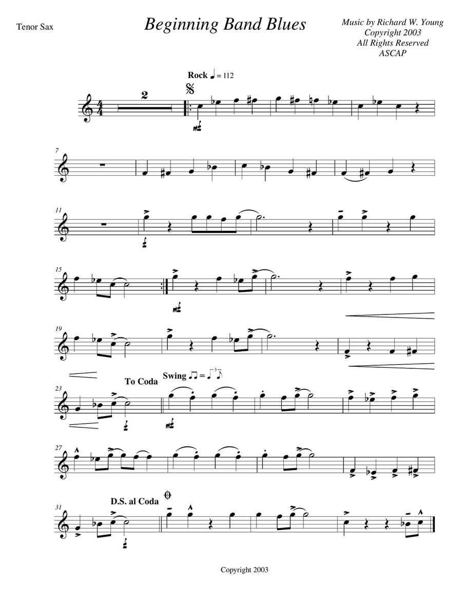 Beginning Band Blues- tenor sax Concert Band scores gallery preview page 1