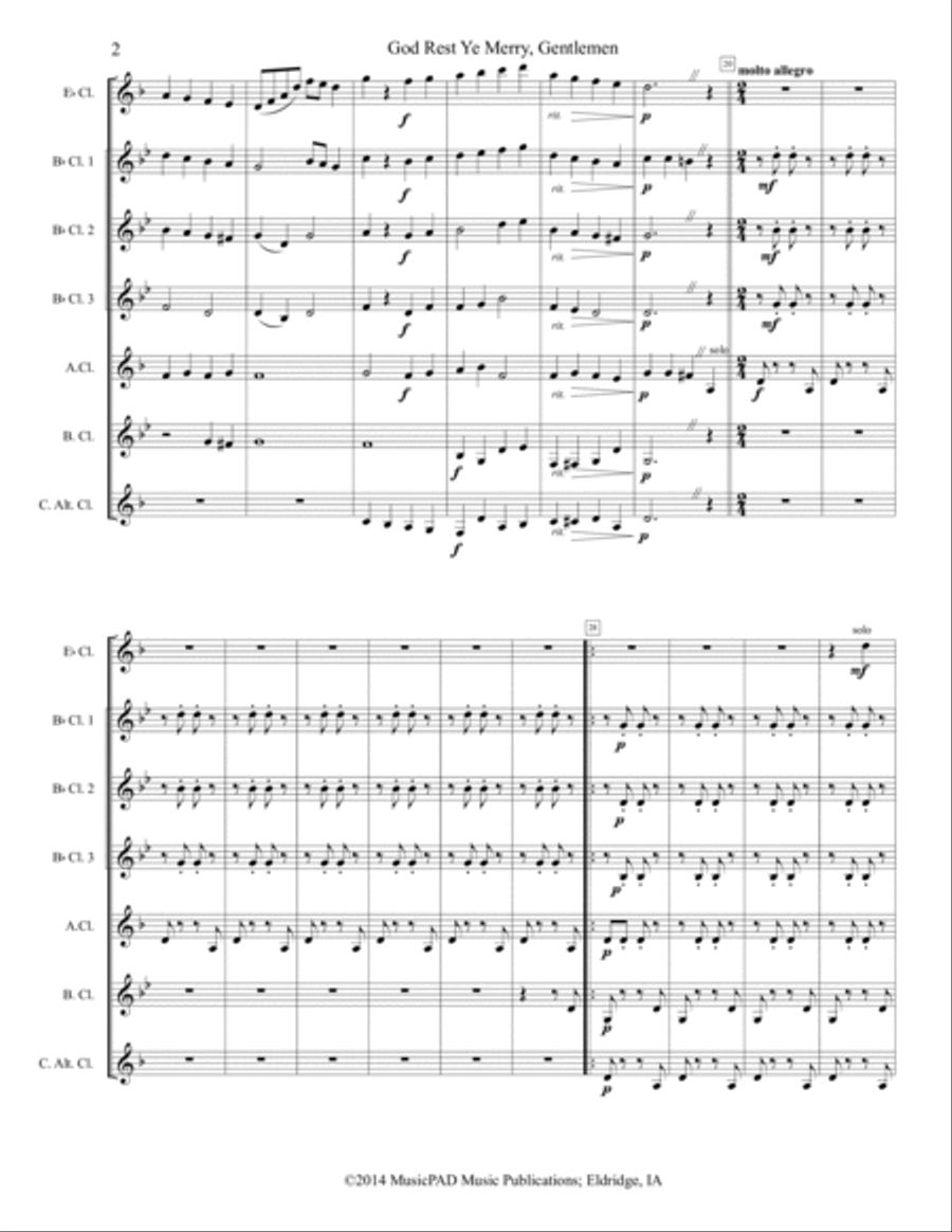 God Rest Ye Merry, Gentlemen (traditional English carol - for clarinet choir) Clarinet Choir scores gallery preview page 2