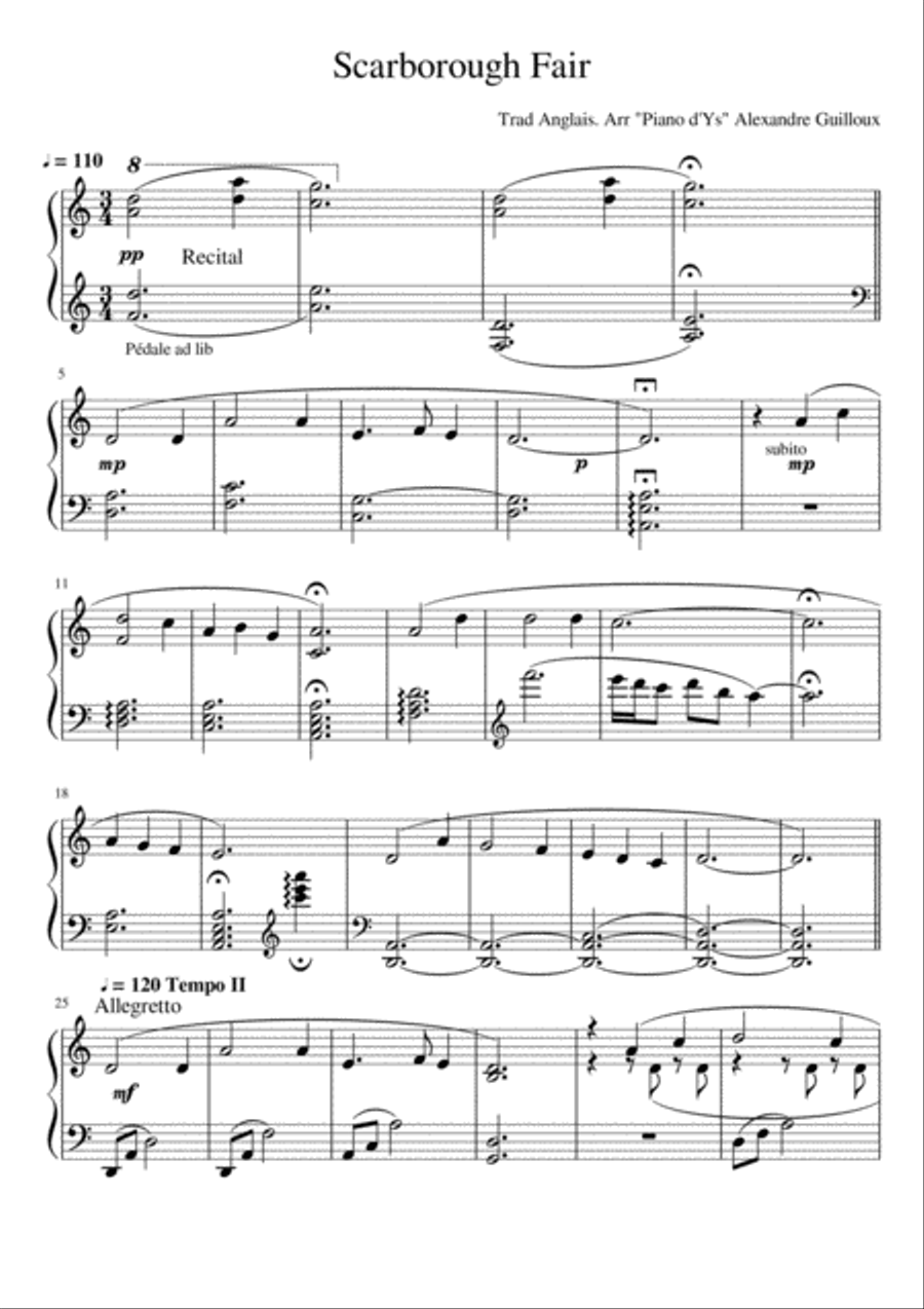 Scarborough Fair, English Folk Song, Arr Piano Piano Solo scores gallery preview page 1