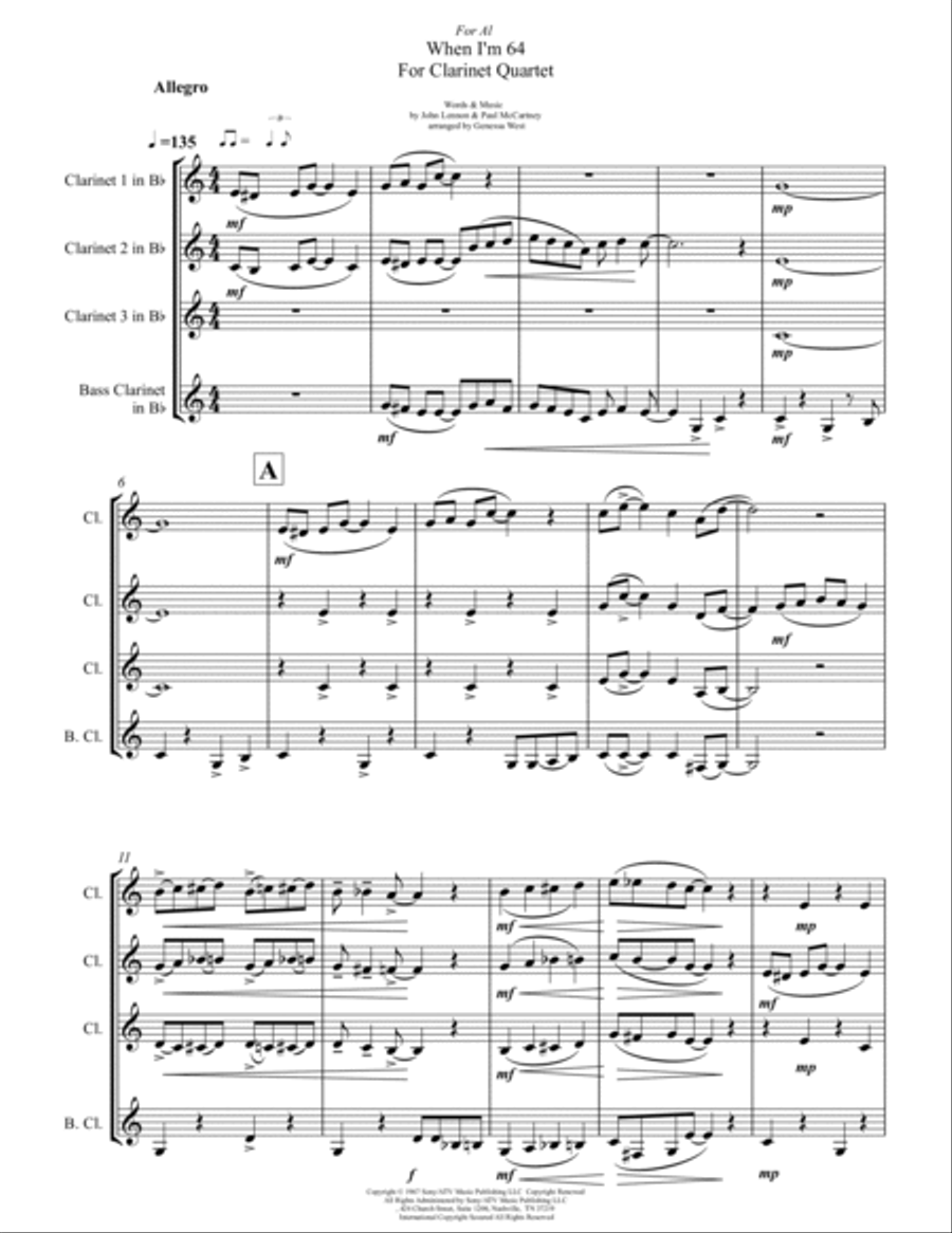 When I'm Sixty-four Clarinet Quartet scores gallery preview page 2