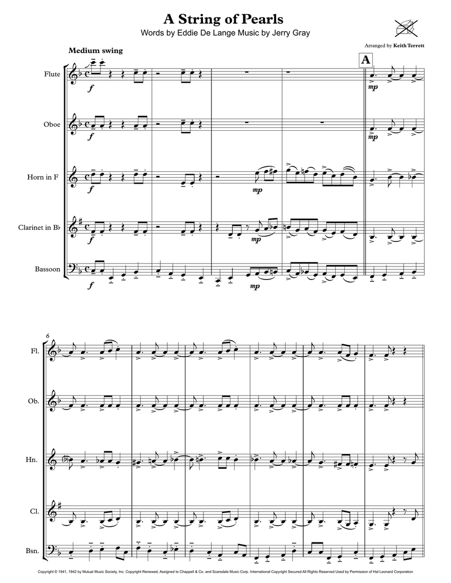 A String Of Pearls Woodwind Quintet scores gallery preview page 2