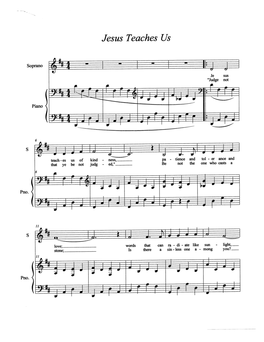 Jesus Teaches Us Of Kindness Voice scores gallery preview page 1
