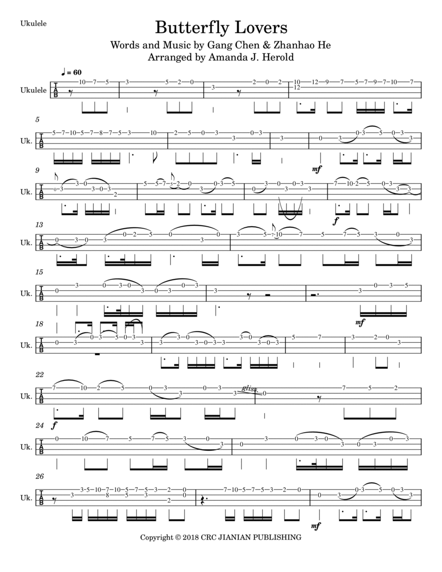Butterfly Lovers Concerto Ukulele scores gallery preview page 1