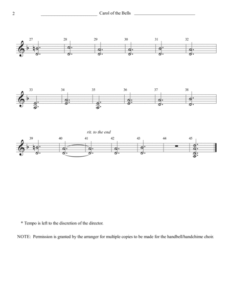 Carol of the Bells for Beginning Handbells and Intermediate Flute image number null