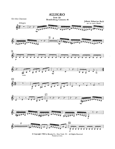 Allegro from Brandenburg Concerto No. 3 - Eb Alto Clarinet