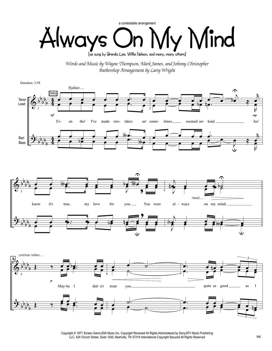 Always On My Mind SSAA scores gallery preview page 1