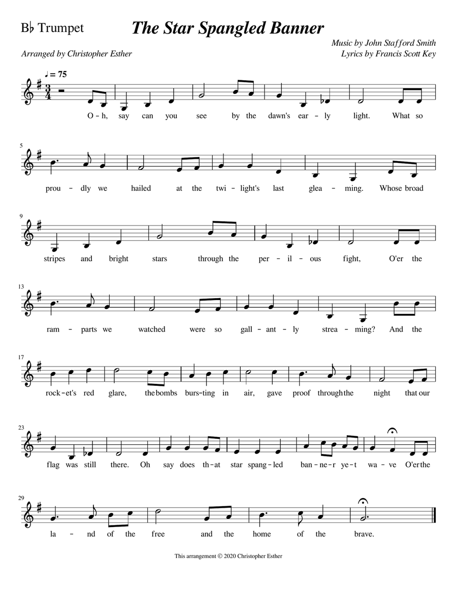The Star Spangled Banner (Trumpet) Trumpet Solo scores gallery preview page 1