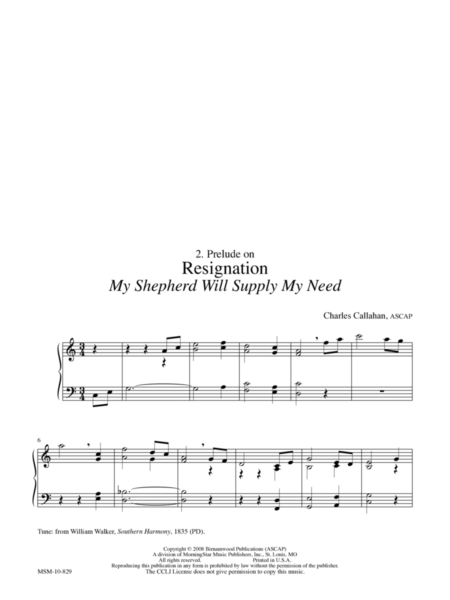 Prelude on Resignation (My Shepherd Will Supply My Need) Organ scores gallery preview page 1