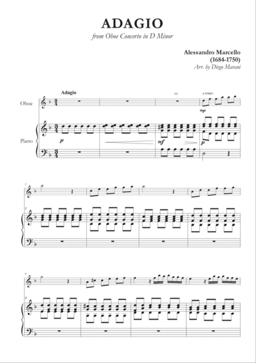 Marcello's Adagio for Oboe and Piano Piano scores gallery preview page 2