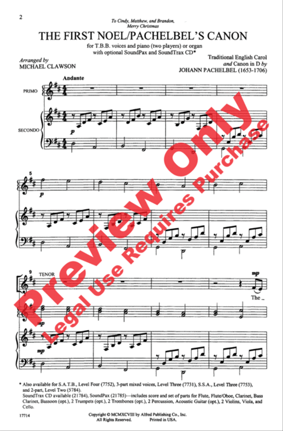 The First Noel / Pachelbel's Canon Men's Choir scores gallery preview page 2