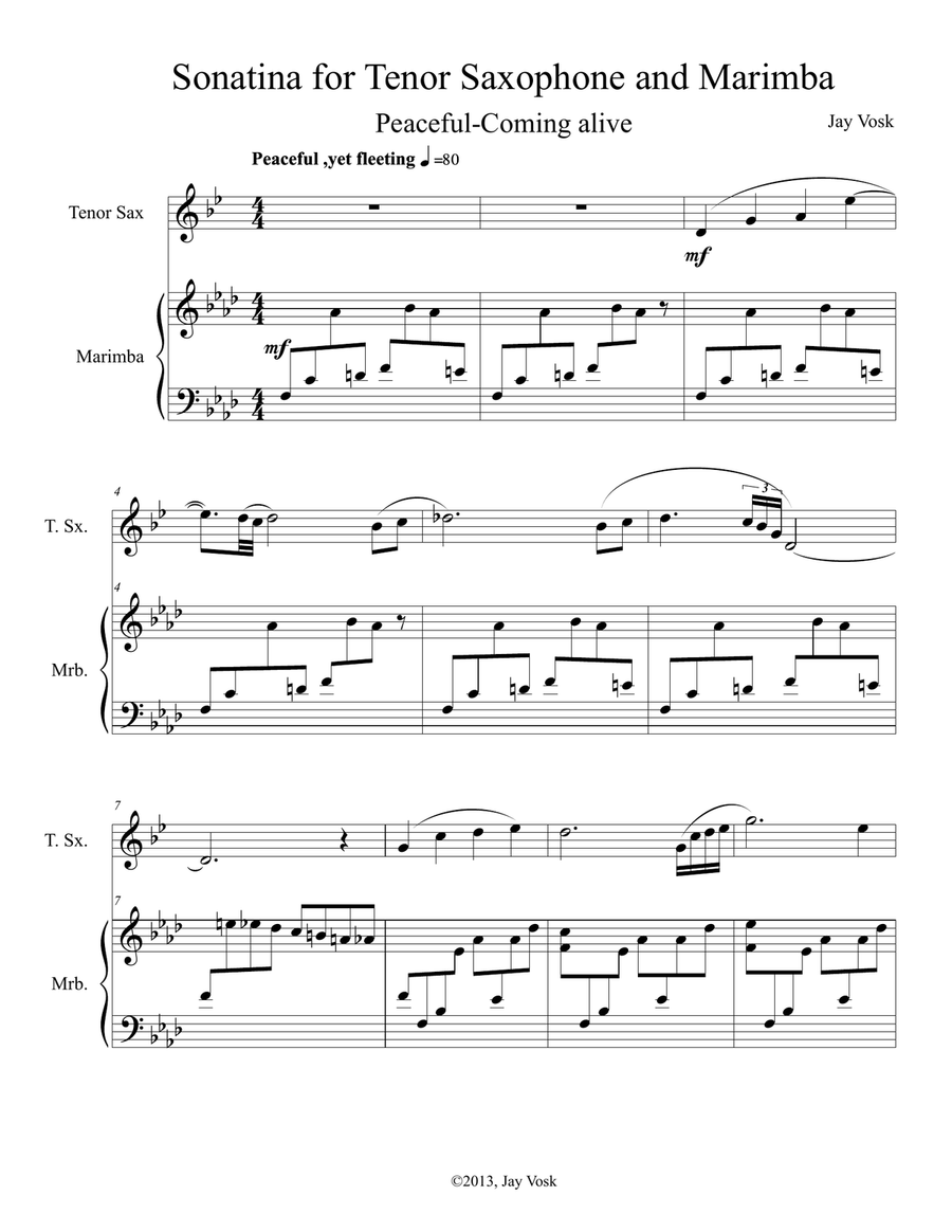 Sonatina for Tenor Saxophone and Marimba Tenor Saxophone scores gallery preview page 3