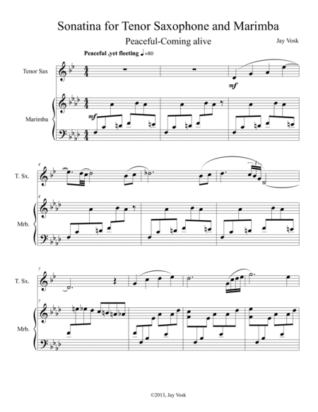 Sonatina for Tenor Saxophone and Marimba by Jay Vosk Tenor Saxophone - Digital Sheet Music