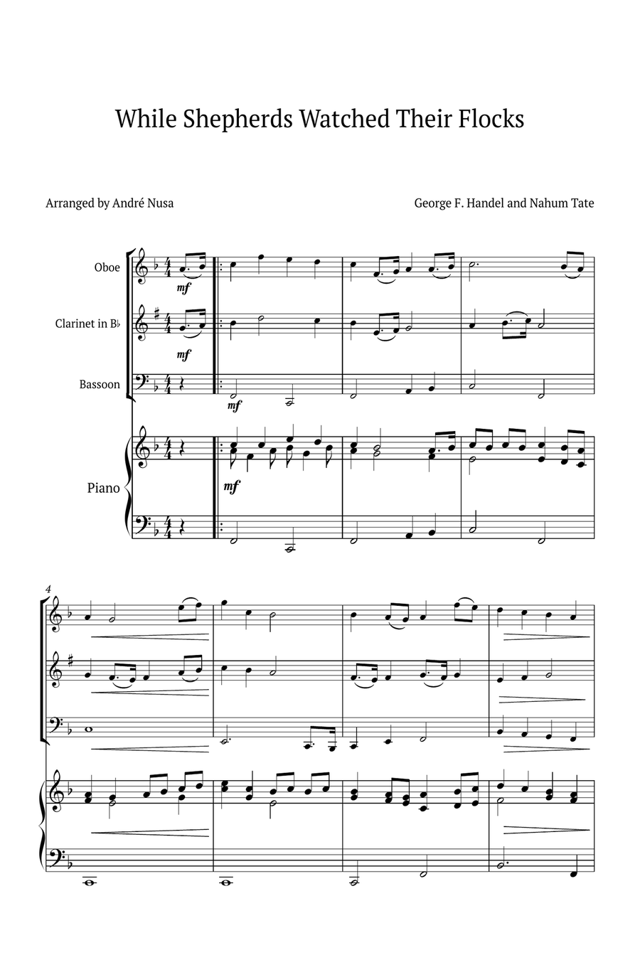 While Shepherds Watched Their Flocks Small Ensemble scores gallery preview page 1