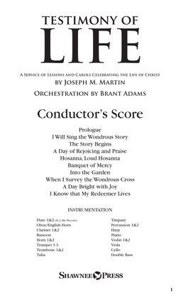 Book cover for Testimony of Life - Score