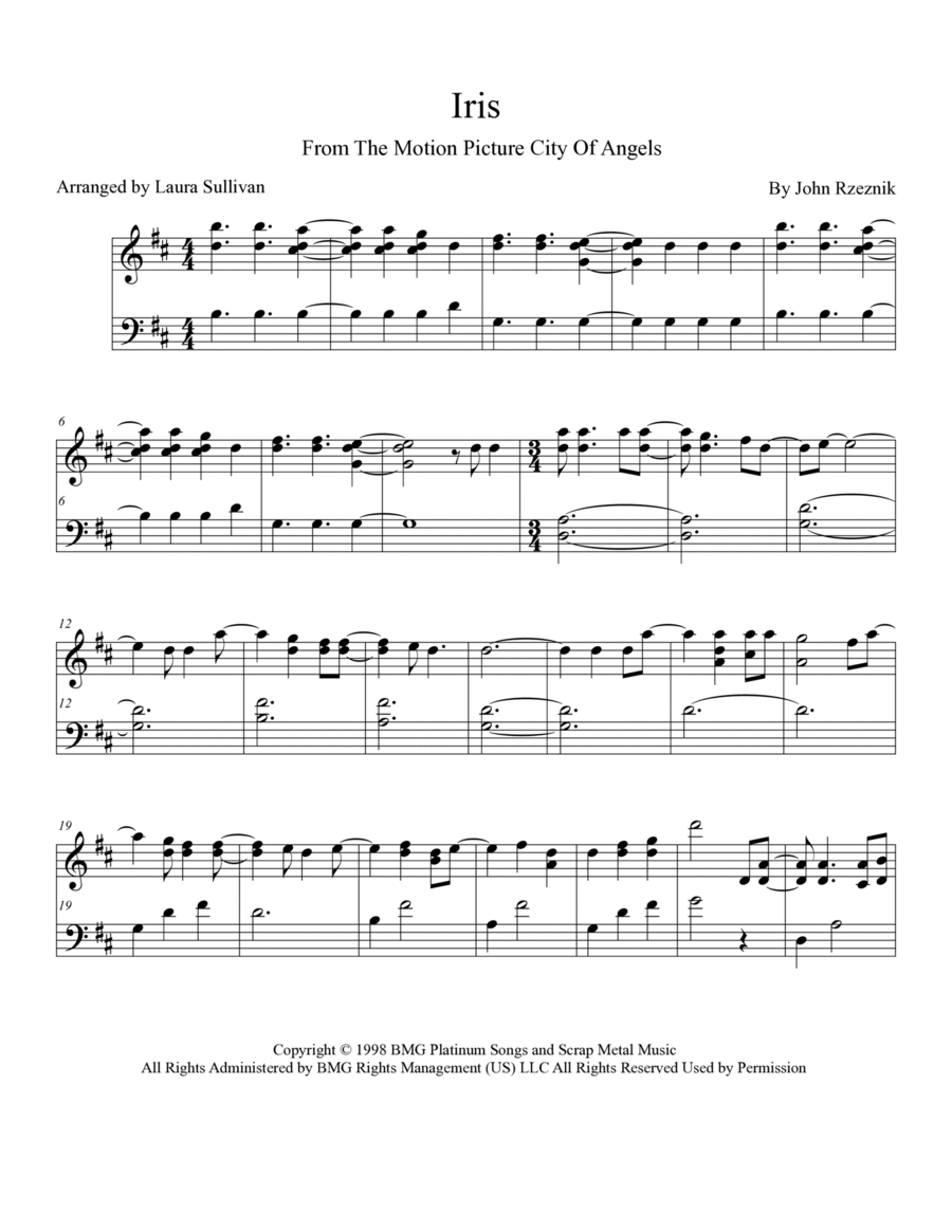 Iris Piano Solo scores gallery preview page 1