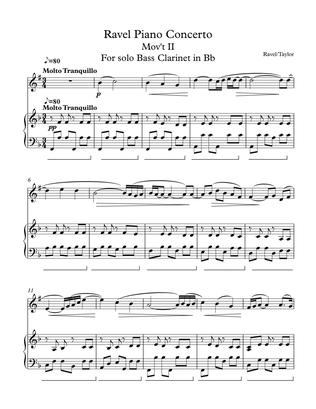 Ravel Piano Concerto Mov't II for Bass Clarinet Solo