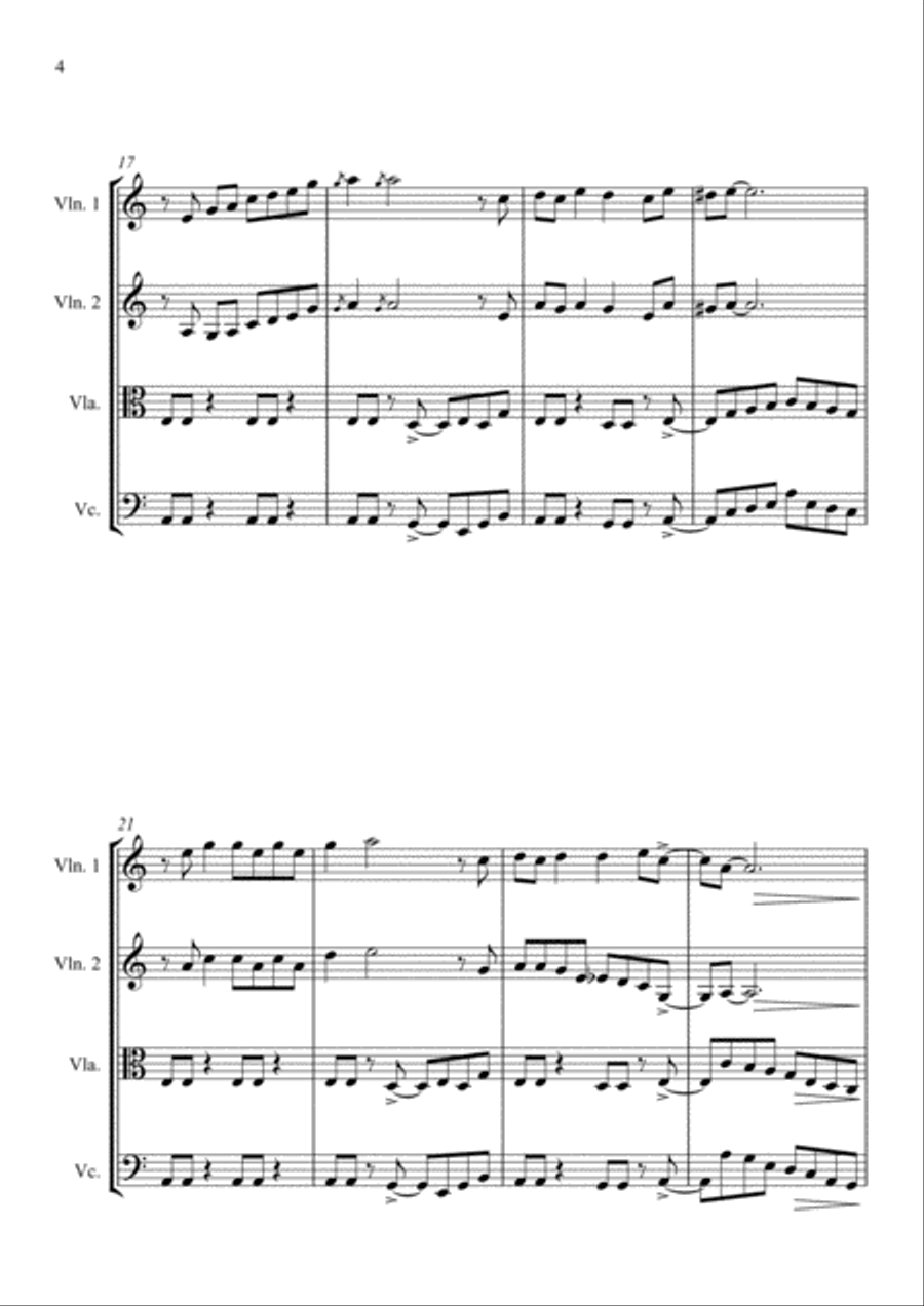 Smoke On The Water String Quartet scores gallery preview page 4