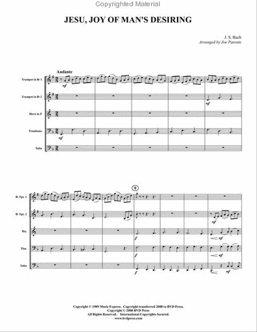Jesu, Joy of Man's Desiring Brass Quintet scores gallery preview page 2