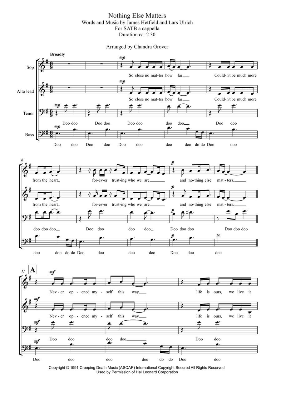 Nothing Else Matters 4-Part scores gallery preview page 1