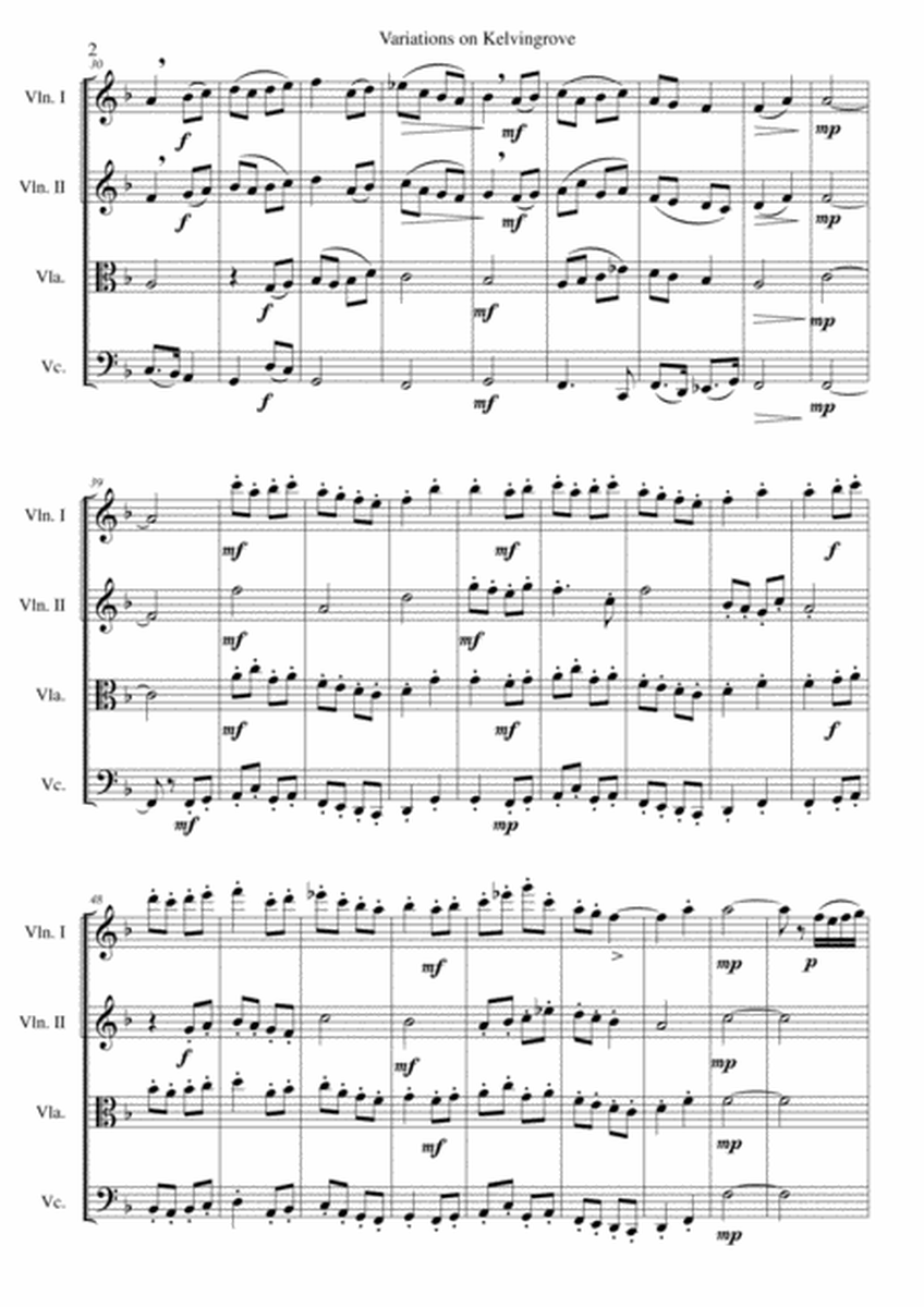 Variations on Kelvingrove for string quartet image number null
