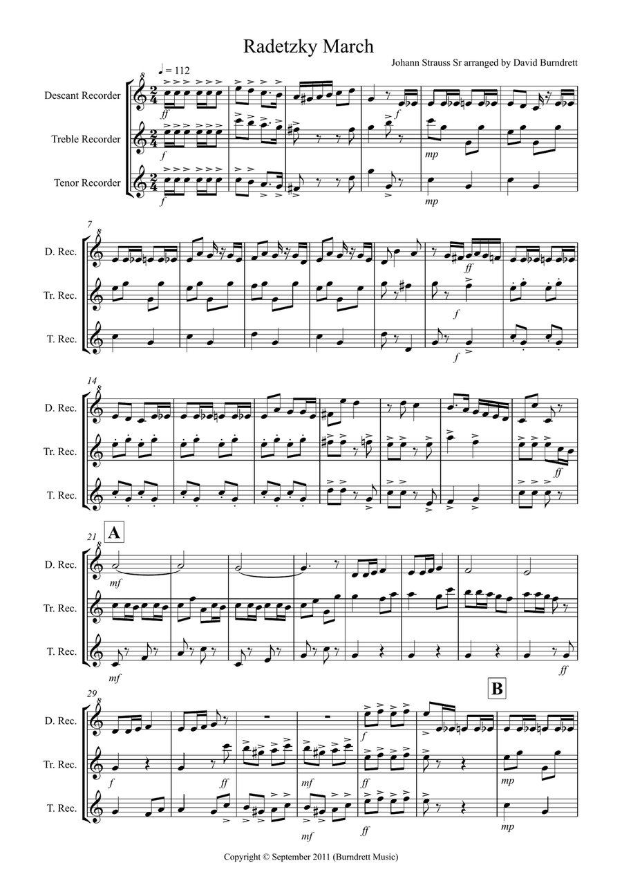 Radetzky March for Recorder Trio Recorder scores gallery preview page 1