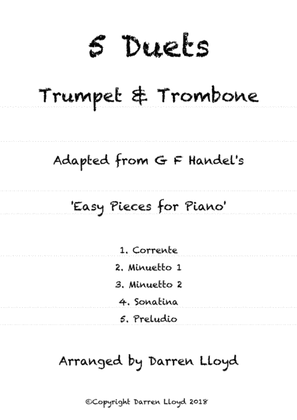 Book cover for 5 duets adapted from Handel's 'Easy Piano Pieces' for Trumpet & Trombone