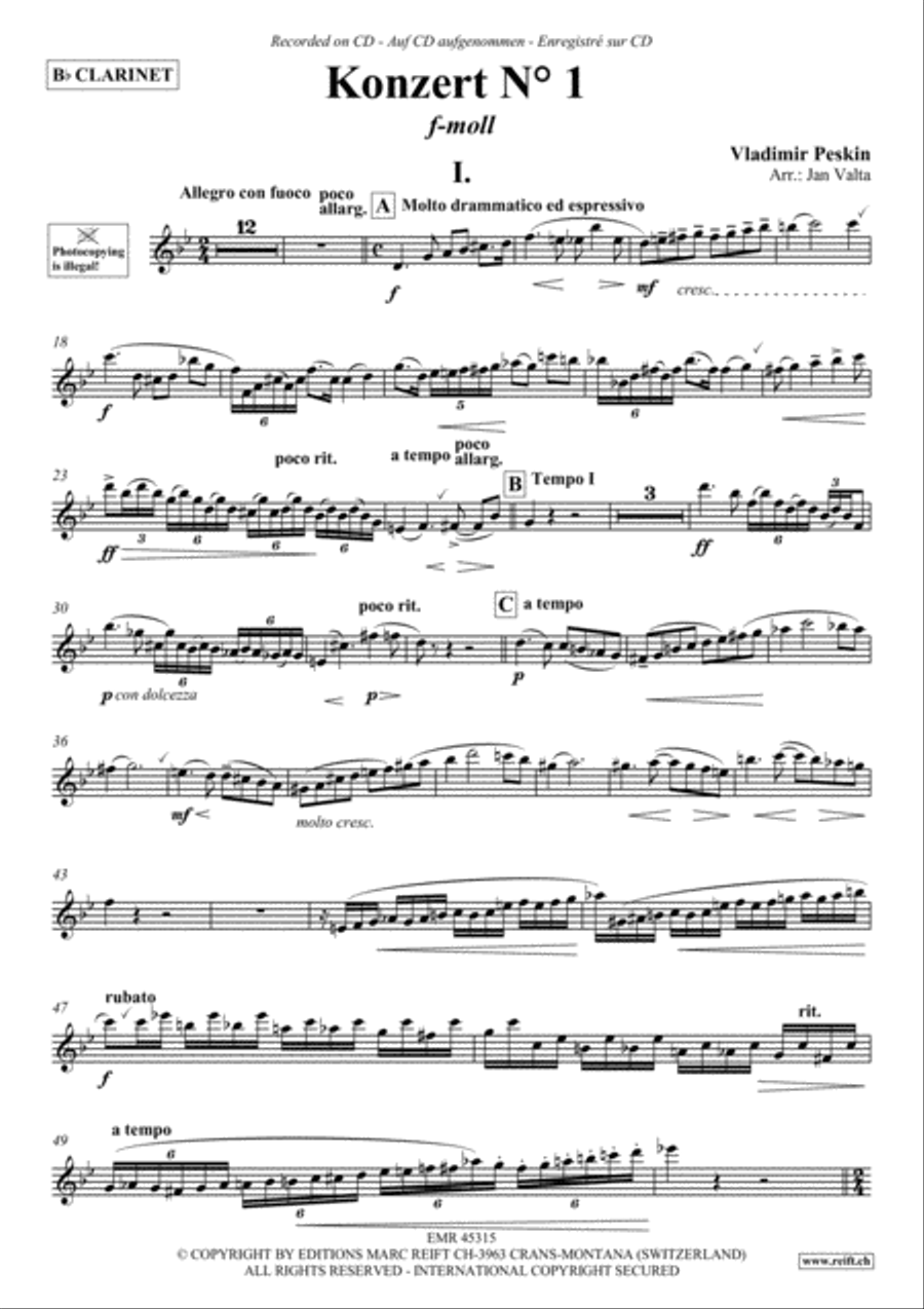 Konzert No. 1 f-moll Konzert No. 1 f-moll Clarinet Solo scores gallery preview page 2