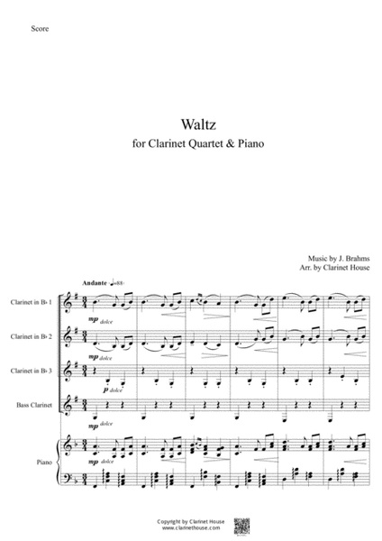 Brahms Waltz (Op.39, No. 15) for Clarinet Quartet & Piano image number null