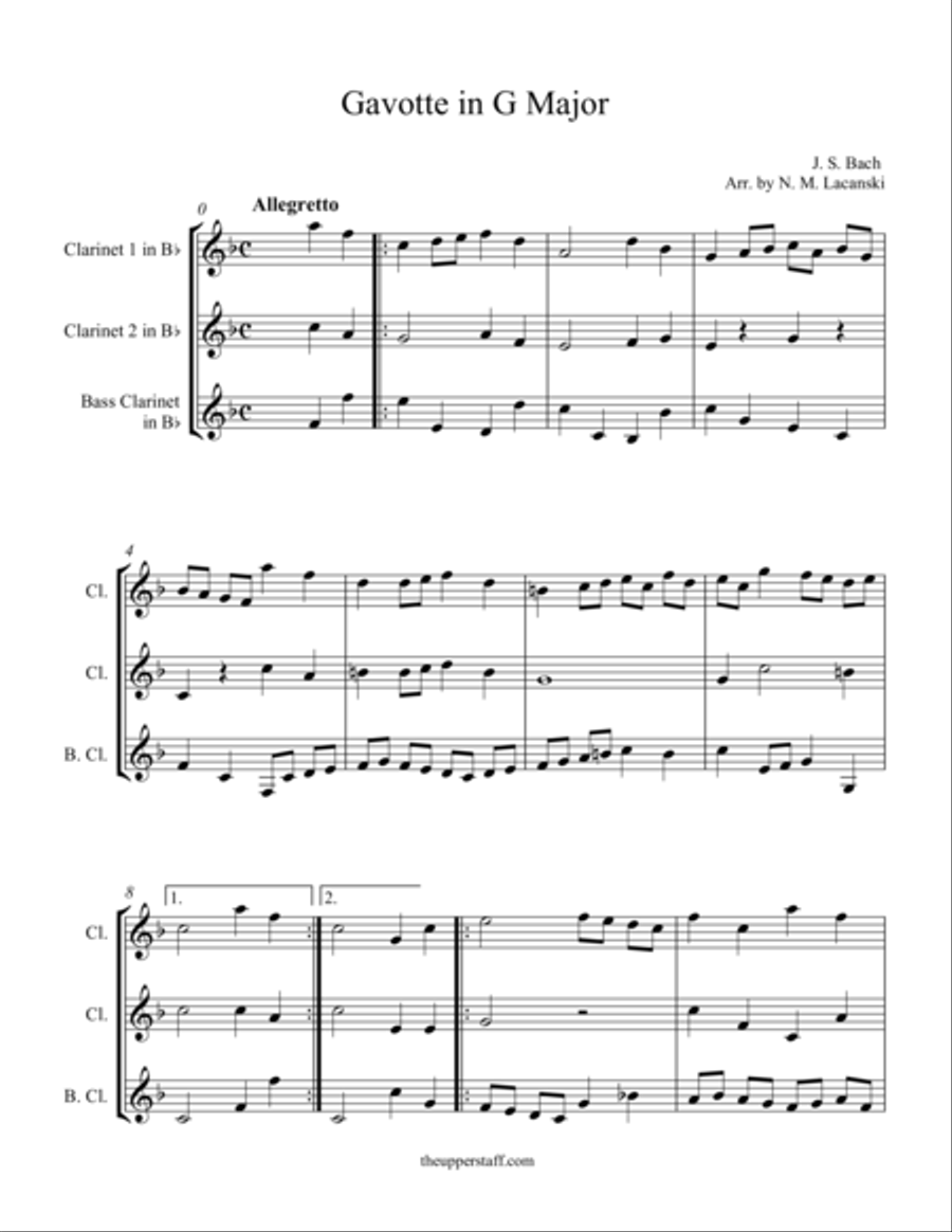 Gavotte in G Clarinet Solo scores gallery preview page 1