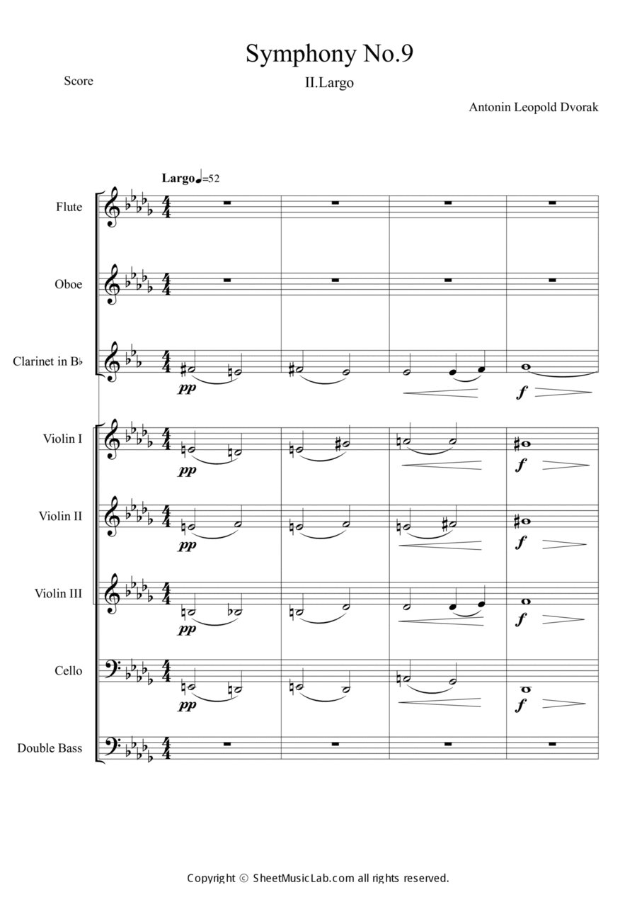 Symphony No.9 From the New world II. Largo Short Version Orchestra scores gallery preview page 1