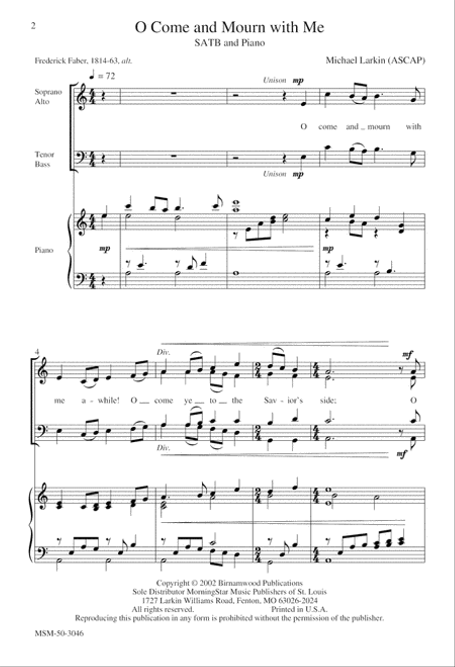O Come and Mourn with Me 4-Part scores gallery preview page 2